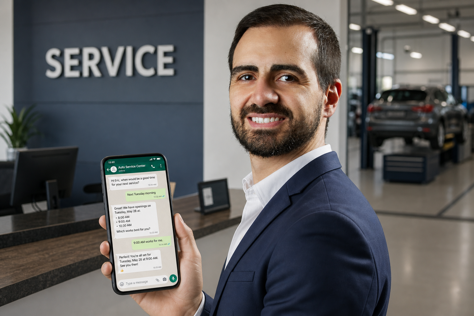 Agendamento pelo WhatsApp na recepção da Torque